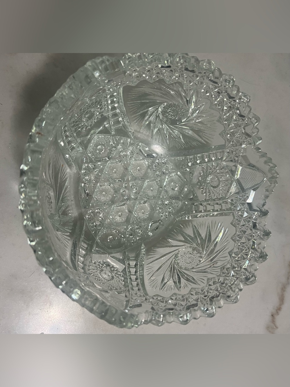 Antique ABP American Brilliant Period Cut Glass Crystal serving bowl 7” Sawtooth